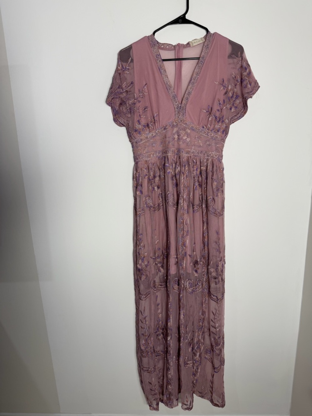 Embroidered V-Neck Maxi Dress in Dusty Rose